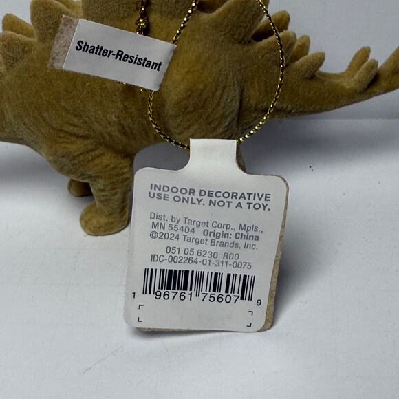 Flocked Stegosaurus Christmas Ornament | Shatter-Resistant Dino Holiday Decor - Picture 6 of 8
